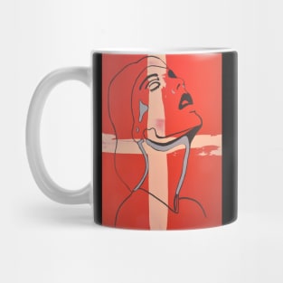 Womans face outline on red ground Mug